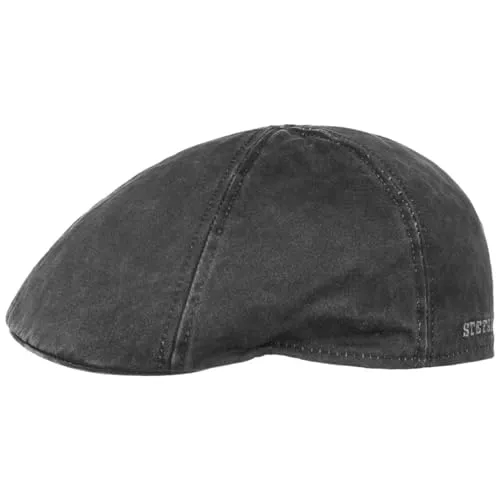 Stetson Flatcap Level Herren Schirmmütze Baumwolle UV-Schutz 40+ Vintage-Look Schiebermütze Sommer Winter schwarz S (54-55 cm)