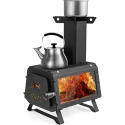 COSTWAY Raketenofen Outdoor, 2 Kochflächen mit Sichtscheibe