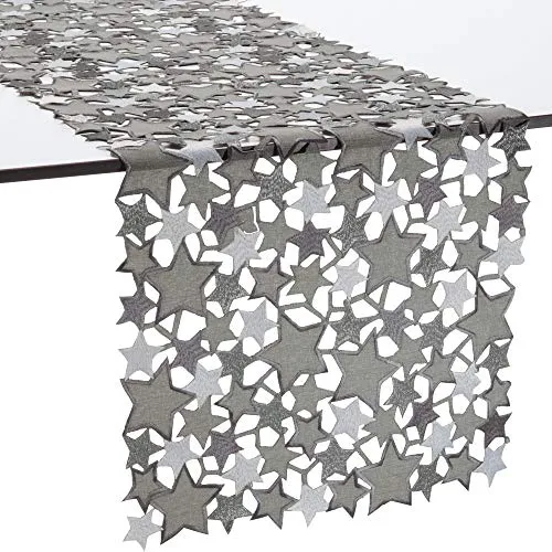 REDBEST Tischläufer Sterne mit Durchbruchstickerei in silber von REDBEST