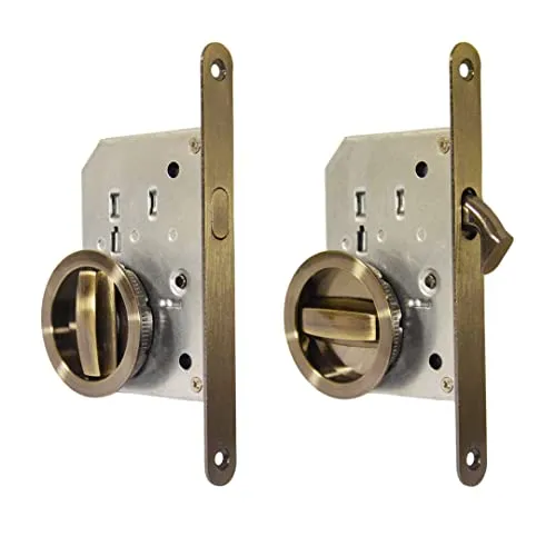 BricoShopping® Set Griffe für Innentür aus Holz mit versenkbarem Schiebe-Set mit Einbauschloss Schlüsselhaken und Blinde, runde bronzierte Düse (Rund C/Schloss, Bronze)