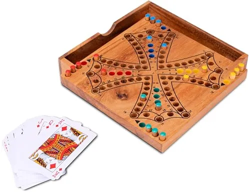 LOGOPLAY Tock für 4 Spieler in der Box - Spielfeld 18 x 18 cm - Gesellschaftsspiel mit Spielkarten