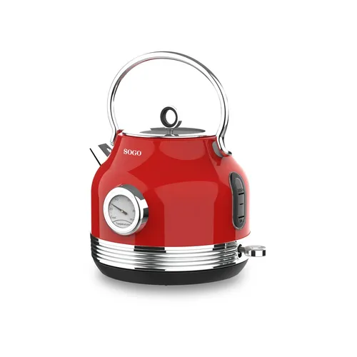 SOGO RETRO Wasserkocher rot 1.8 L - Edelstahl Wasserkocher mit elegantem Design, integriertem Thermometer und Überhitzungsschutz für maximale Sicherheit und Komfort in Ihrer Küche.