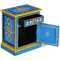 vidaXL Nachttisch Massivholz Mango Türkis Handbemalt in blau von vidaXL