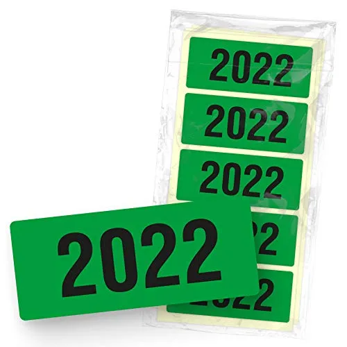 itenga 50x Jahresetiketten Ordner Inhaltsschild Jahreszahl I Aufkleber für Akten selbstklebend aus Haftpapier Rechteckig 6x2,5cm (Kalenderjahr 2022 grün)