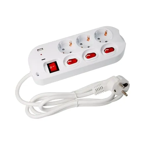feletec Steckdosenleiste 3-Fach mit USB - Steckdosen & Zubehör - Die einzeln schaltbare 3-Fach Steckdosenleiste mit 1,5m Kabel und USB A/C bietet maximale Sicherheit durch Kindersicherung und ist ideal für Wand- oder Tischmontage.