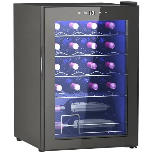 HOMCOM Weinkühlschrank 53 L - Perfekte Weinlagerung für 20 Flaschen - Weinkühlschrank mit einstellbarem Temperaturbereich von 5-18°C und stilvollem Design. Ideal für Weinliebhaber, sorgt für optimale Lagerbedingungen und hat eine benutzerfreundliche LED-Touch-Bedienung.
