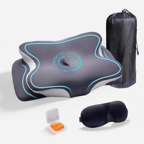 Memory Foam Kissen, Nackenstützkissen Ergonomisches Seitenschläferkissen, Nackenkissen mit Kühlung abnehmbare Kissenhülle, Kopfkissen Nackenschmerzen, 62x41x13/9 cm für Seiten, Rücken & Bauchschläfer