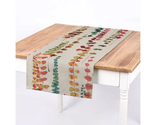 SCHÖNER LEBEN. Tischläufer SCHÖNER LEBEN. Tischläufer Ranken Blätter Aquarell beige terrakotta, handmade