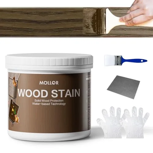 MOLLOR Holzbeize & Holzfarbe Wasserbasis 500g, 2-in-1 Färbung&Versiegelung, ohne Grundierung/Decklack, schnelltrocknend geruchsarm ungiftig Innen-/Außenmöbel (Schwarzes Sandelholz mit Werkzeugen)