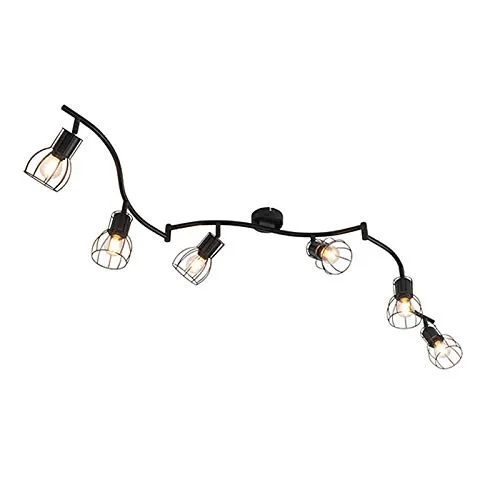QAZQA - Moderner Deckenstrahler Botu in Schwarz, 6-flammig, 145 cm - Entdecken Sie den eleganten Botu Deckenstrahler in Schwarz! Ideal für Wohnzimmer oder Schlafzimmer, bietet er dimmbare Flexibilität und stilvolles Lichtdesign. Hergestellt aus hochwertigem Stahl, setzt er Akzente in jedem Raum.