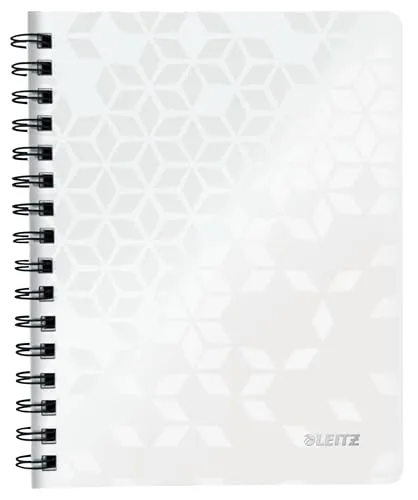 Leitz WOW Collegeblock A5 liniert, 160 Seiten, 80 Blatt FSC-zertifiziertes Papier 80 g/m², Doppelspiralbindung, PP-Einband, Notizbuch mit Sichthülle und Lineal, Für Büro oder Schule, Weiß, 46390001