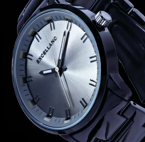 Excellanc Herren Armband Uhr Schwarz Anthrazit Flaches Design im Keramik Look