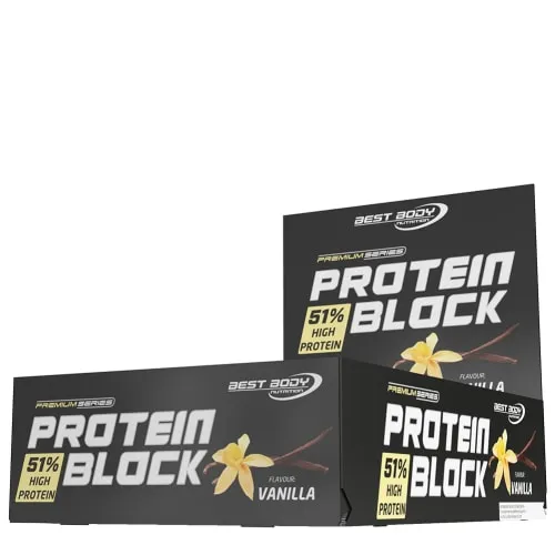 Best Body Nutrition Protein Block Vanille - 51% Protein Riegel - Proteinriegel mit 51% Protein und reduziertem Kohlenhydratanteil, ideal für Fitnessbewusste und gesundheitsorientierte Ernährung.