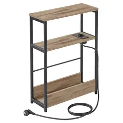 VASAGLE Beistelltisch mit Ladefunktion, 3 Ebenen, Milchkaffeebraun