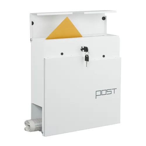 Design Briefkasten Mailbox mit Zeitungsfach - Stilvoller Briefkasten aus Eisen in Weiß, ideal für Ihr Zuhause. Mit Zeitungsfach und 1 Jahr Herstellergarantie.