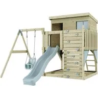 OutdoorToys Spielturm - Spielturm aus hochwertigem Holz in Eisblau, ideal für Kinder ab 3 Jahren. Fördert die motorischen Fähigkeiten und bietet stundenlangen Spielspaß im Freien.