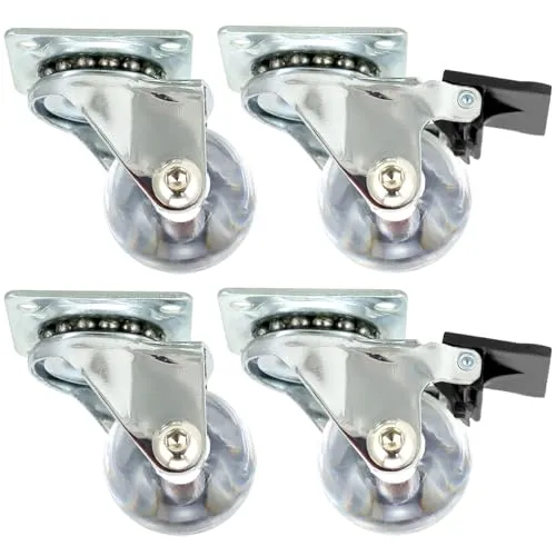 QWORK® 4stk. 35 mm Transparent Lenkrollen Fußbodenschonendes Polyurethan Möbelrolle, Tragkraft 35 kg (2 Bremse 2 ohne Bremse)