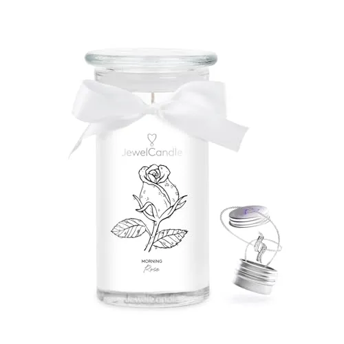 JuwelKerze Morning Rose Ohrringe Silber - große Schmuckkerze 80 Std - Duftkerze mit blumigem Duft - Kerze mit Schmuck - Geschenke für Frauen, Geburtstag