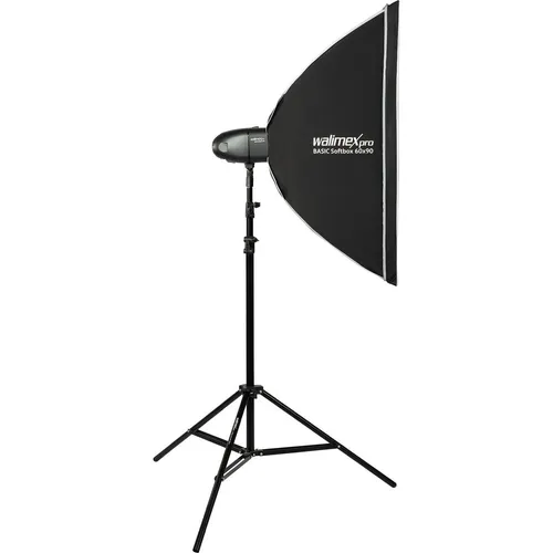 Walimex pro Newcomer 100 II Set - Blitzköpfe: Studioblitz Set mit Softbox und Lampenstativ, bietet hohe Lichtleistung und kabellose Steuerung für professionelle Fotografie.