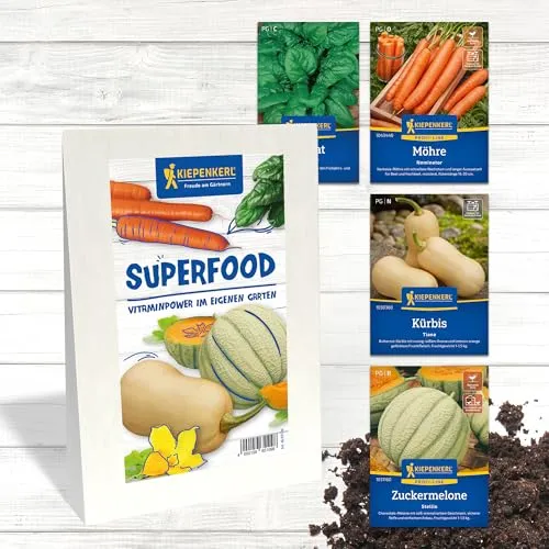 Kiepenkerl Hobby/Profi-Line Gemüsesamen-Set 'Superfood – Vitaminpower im eigenen Garten-Samen' 65109 - Möhren, Kürbis, Zuckermelone und Spinat
