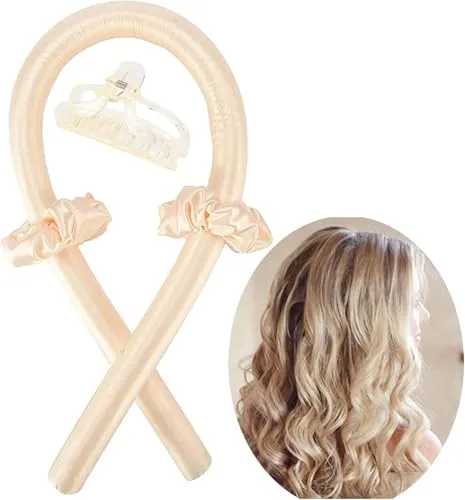 Heatless Curls Band, Hair Curler Ribbon, Rutschfest Heatless Lockenwickler mit Haarnadel, Wave Formers über Nacht, Hitzefrei Tut nicht weh Haare Lockenstab (Maltfarbe)