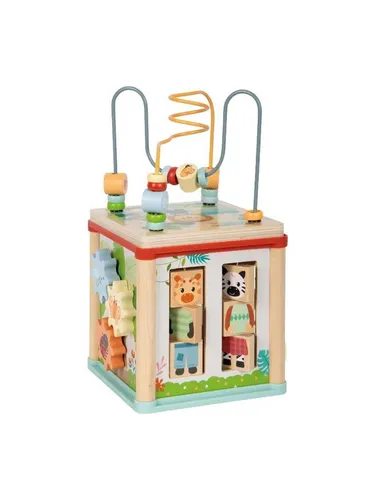 Small Foot Motorikwürfel Jungle Friends | Holz - Motorikschleifen aus Holz, fördert spielerisch die motorischen Fähigkeiten und die Hand-Augen-Koordination von Kleinkindern.