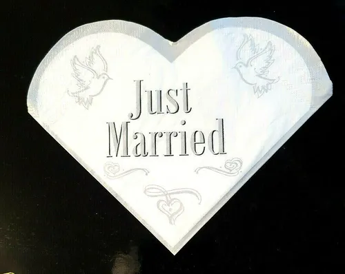 Produktbild Servietten Hochzeit Just Married Herzform Kleeblatt weiß silber 20 St 33cm Neu