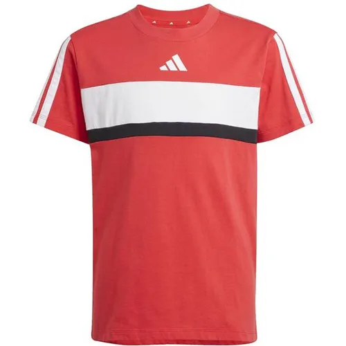 adidas Unisex Kinder Seasonal Essentials TIBERIO 3 Stripes T-Shirt - T-Shirt für Kinder, regulär geschnitten mit Rundhalsausschnitt, aus 100 % Baumwolle und im trendigen Colourblocking-Design.