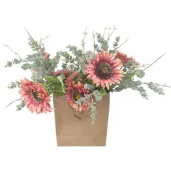 Kunstblumenstrauß Bouquet FarbMix 60 cm - SOMMERTRAUM - Hochwertiger Kunstblumenstrauß in einer eleganten Dekotüte. Ideal für Frühlings- und Sommerdekorationen. Das Arrangement kombiniert Sonnenblumen und Eukalyptus für einen frischen Look.
