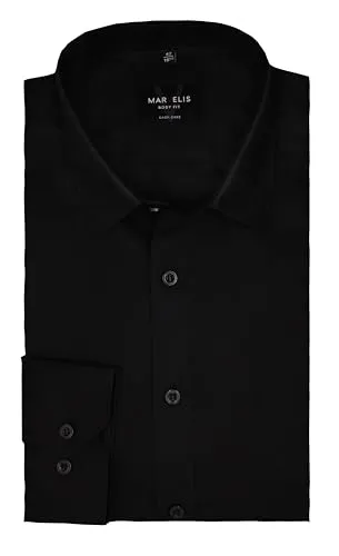 Marvelis Hemd Body Fit Schwarz mit Teilungsnaht – Größe 43/XL - Elegantes Slim Fit Hemd aus 100% Baumwolle in klassischem Schwarz. Ideal für stilvolle Anlässe, mit sportlichen Manschetten und New Kent Kragen für einen modernen Look.