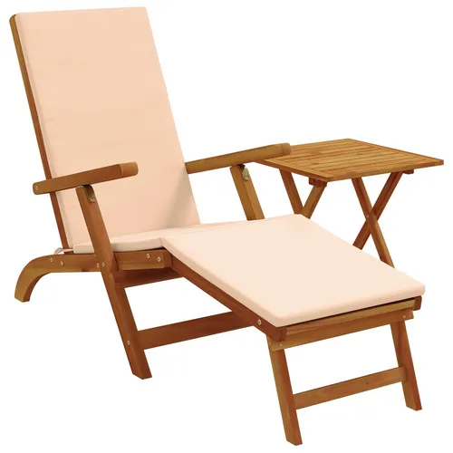 Liegestuhl Verstellbar und Klappbar 2er Set Beige vidaXL - Beige Sonnenliege aus Akazienholz, klappbar und mit verstellbarer Rückenlehne. Ideal für Garten, Terrasse oder Poolbereich – platzsparend und komfortabel für entspannte Stunden im Freien.
