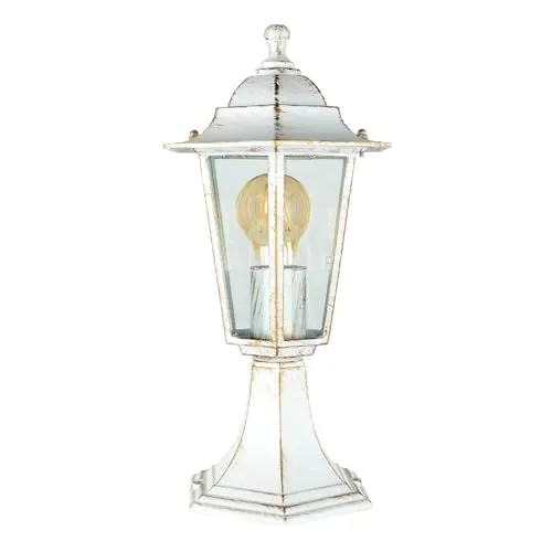 Wegeleuchte Glas Aluminium Weiß Gold IP44 Terrasse Weg 40 cm für E27 Laterne nostalgisch Rustikale Sockelleuchte Außen PARIS
