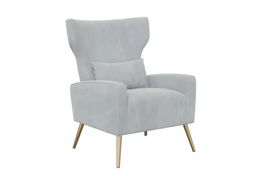 HawthyHome Ohrensessel mit Samtbezug Moderner Loungesessel– Hohe Rückenlehne, Zierkissen, goldfarbene Metallfüße