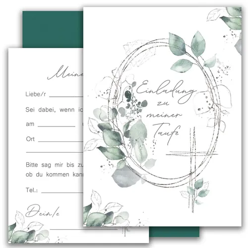 Einladungskarten mit Umschlag Grün Einladung 2 seitig Karten  Kommunion Taufe 10
