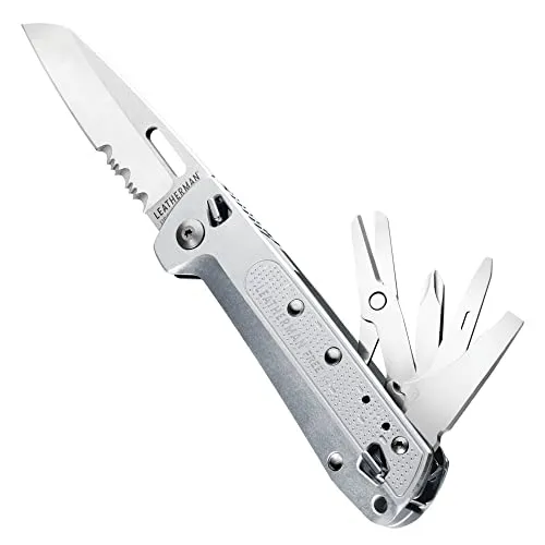 Leatherman Free K4x Multi-Tool - 9-in-1 Werkzeuge mit Kombiklinge und Schere - Silber - Vielseitiges 9-in-1 Multifunktionswerkzeug mit außenliegenden Werkzeugen für schnellen Zugriff. Ideal für den täglichen Gebrauch, Heimwerken und Outdoor-Aktivitäten. Praktisches Design mit magnetischer Öffnung und abnehmbarem Clip.