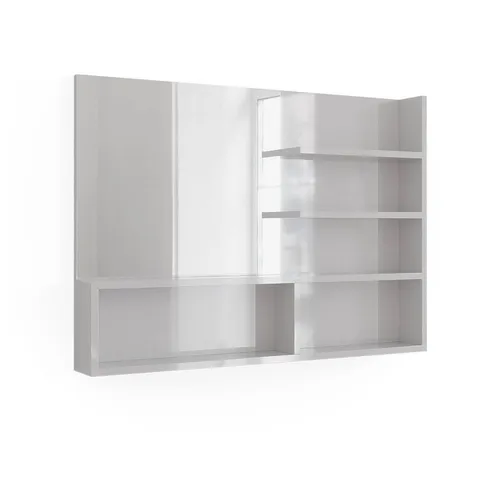 Vicco Badezimmerspiegel Weiß Hochglanz 89.8 x 65 cm - Badezimmer Wandspiegel mit offenen Fächern, elegantes Design und praktische Funktionalität vereint in einem modernen Spiegelregal.