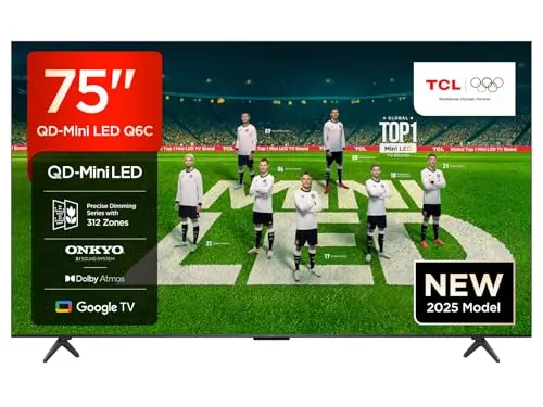 TCL 75Q6C 75 Zoll QD-Mini LED Fernseher - Fernseher mit 4K HDR Premium 1000nits, bietet lebendige Bilder und naturgetreue Farben dank innovativer QD-Mini-LED-Technologie für ein erstklassiges Seherlebnis.