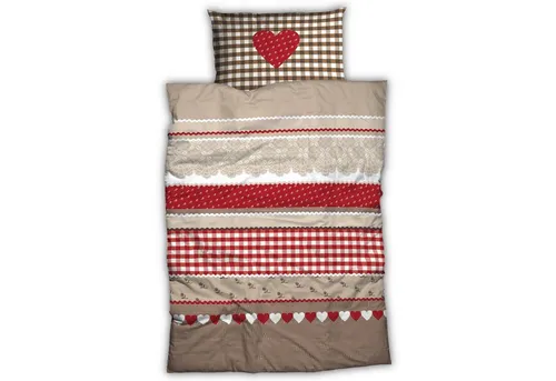 CASATEX Landhaus Bettwäsche Alm, 2-teilig - Bettwäsche-Sets im romantischen Landhausstil mit rotem Herzmotiv. Hergestellt aus 100% Baumwolle für kuschelige Nächte und besten Schlafkomfort.