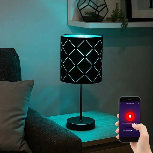 Smart LED Tischleuchte dimmbar mit RGB Farbwechsel - Tischleuchte aus Metall und Textilschirm, dimmbar und smart steuerbar über App oder Sprachsteuerung. Ideal für gemütliche Atmosphäre in jedem Raum.