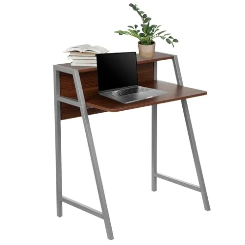 hjh OFFICE 634721 Schreibtisch Dumont - Kinderschreibtisch aus Holz in Walnuss/Silber, kompakt mit zusätzlicher Ablagefläche und stabiler Stahlkonstruktion, ideal für Home-Office und kleine Räume.
