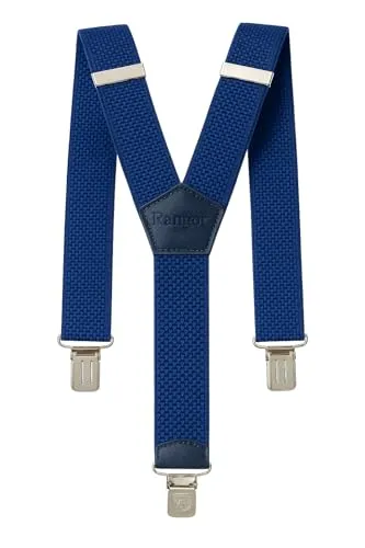 Zukunftsenkel Power Hosenträger verstellbare Y-Form für Herren und Damen, 4cm breit, elastisch, rutschfest, Arbeitshosenträger, Motorradhosenträger, 3 extra starke Clips (Blau)