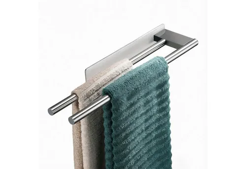 Refined Living Handtuchhalter Handtuchhalter Wand Ohne Bohren Zweiarmig 304 Edelstahl Silber 39CM, Zweiarmig Selbstklebend Doppelter Badetuchhalter für Badezimmer küche