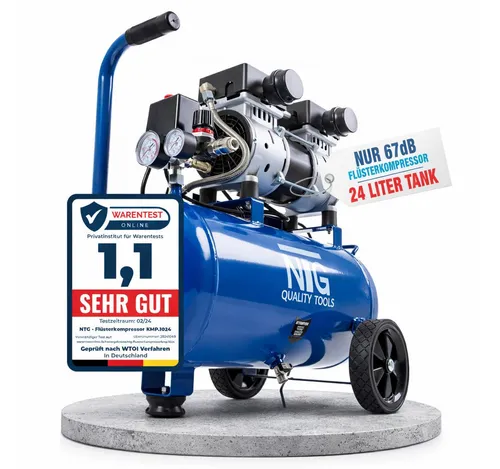 Silent Druckluft Kompressor 24L | 9 Bar | 1470W Leistung - Kompressoren: Der extrem leise Flüsterkompressor KMP.1024 mit 1470W bietet hohe Leistung und ist ideal für ruhiges Arbeiten in Wohnbereichen. Ölfrei und wartungsarm für vielseitige Anwendungen.