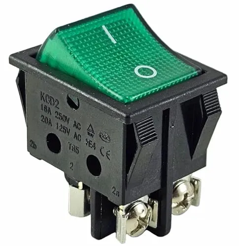 Wippschalter Grün mit Schraubanschluss, Geräteschalter4pin 16A 250~ beleuchtet-LED
