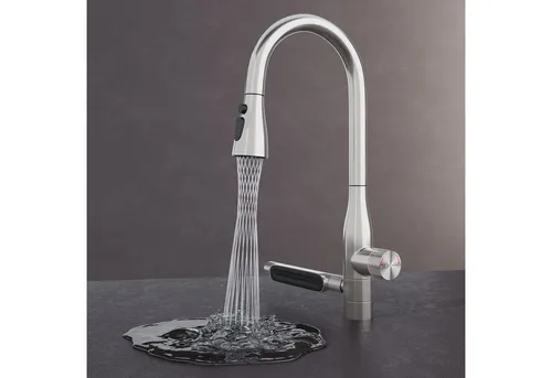 Mai & Mai Einhebelmischer Spültischarmatur Turnix03 360° drehbar - Elegante Spültischarmatur mit 360° Schwenkbereich und fünf Strahlarten. Ideal für die Küche, inklusive zwei Flexschläuchen für einfache Montage und Nutzung.