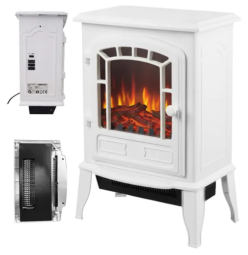 Relaxdays Elektrokamin mit Flammeneffekt, Heizlüfter & Thermostat, 56,5 x 39 x 24 cm, weiß