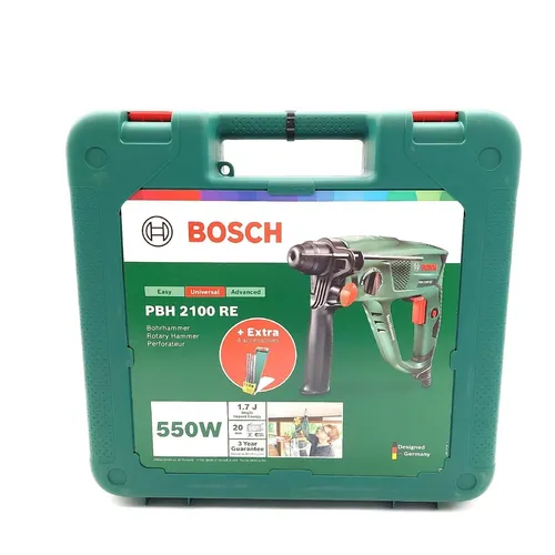 BOSCH 06033A9302 PBH 2100 RE Compact Bohrhammer - Bohrmaschine mit 550 W Leistung, Quick Change-System für maximale Effizienz und ideal für präzise Arbeiten mit Lochsägen.