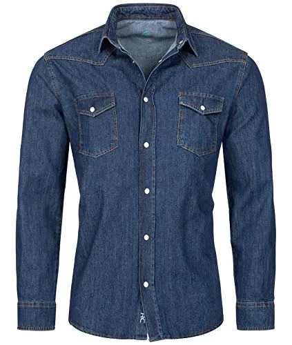 Rock Creek Herren Jeans Hemd Herrenhemd Denim Jeanshemd Vintage mit druckknöpfen Regular Fit Stehkragen Kentkragen Langarm Männer Hemd H-270 Blau 3XL