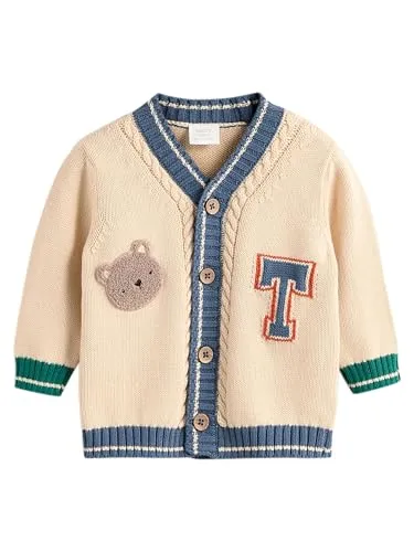 NEXT Baby Jungen Standard Strickjacke aus 100% Baumwolle. Varsity Bear 74-80