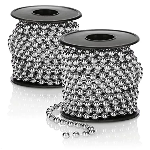 COM-FOUR® 2X Perlengirlande für den Weihnachtsbaum - Christbaumschmuck Perlenband - Weihnachtsdekoration - Hochzeitsdekoration - silberfarben 15 m